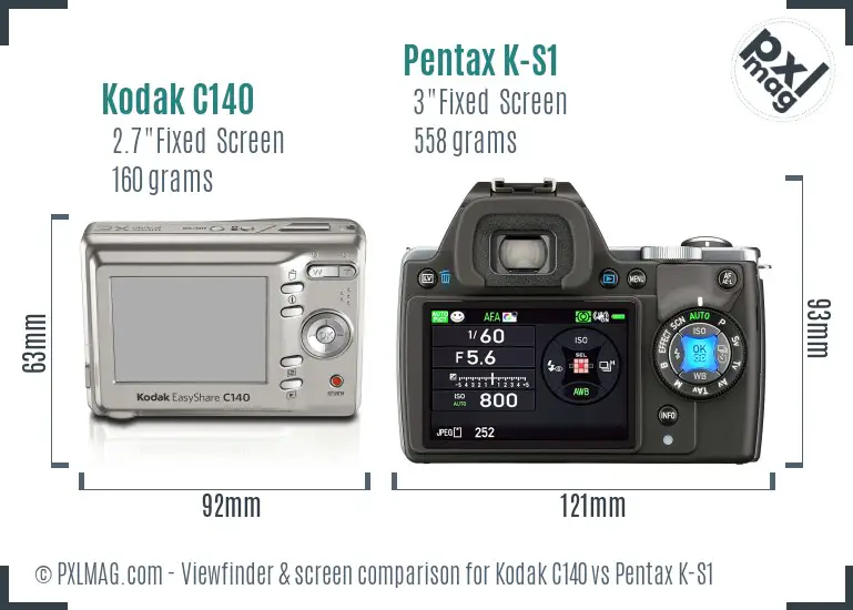 Kodak C140 vs Pentax K-S1 Screen and Viewfinder comparison Kodak C140 vs Pentax K-S1 Screen and Viewfinder comparison
