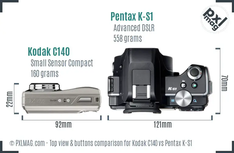 Kodak C140 vs Pentax K-S1 top view buttons comparison Kodak C140 vs Pentax K-S1 top view buttons comparison