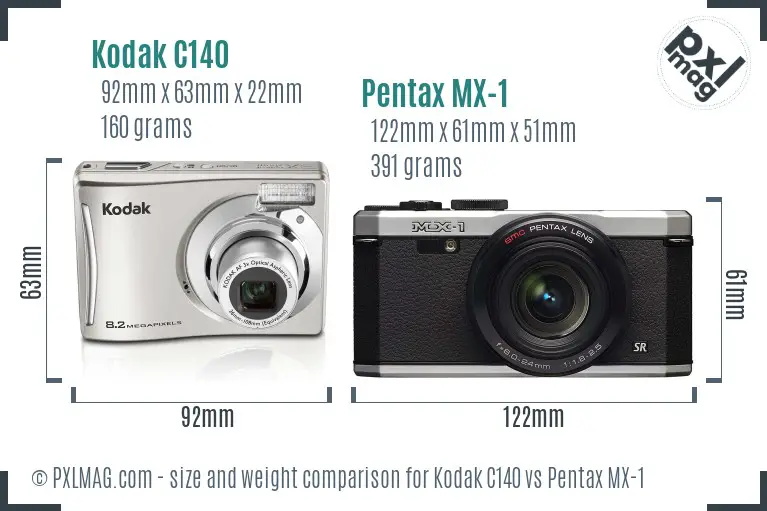 Kodak C140 vs Pentax MX-1 size comparison