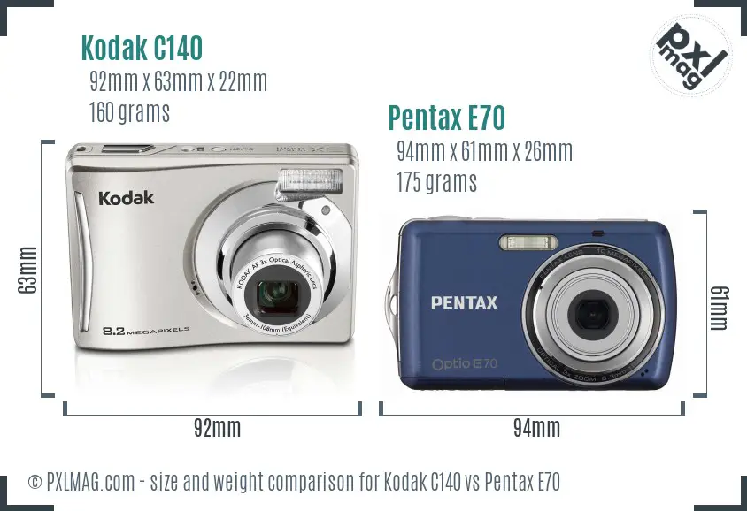 Kodak C140 vs Pentax E70 size comparison