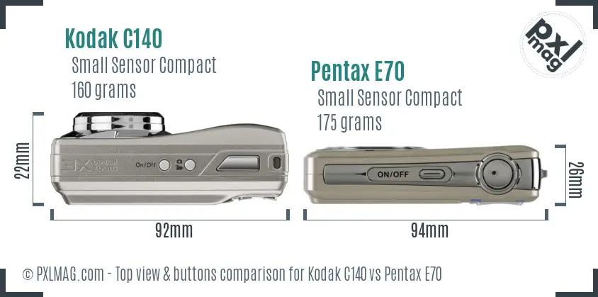 Kodak C140 vs Pentax E70 top view buttons comparison