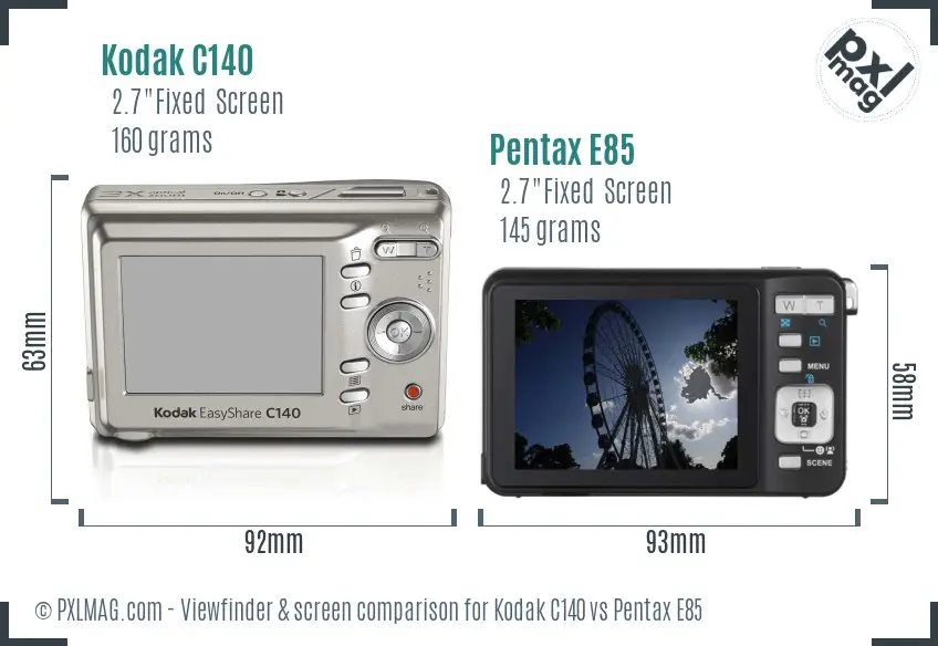 Kodak C140 vs Pentax E85 Screen and Viewfinder comparison