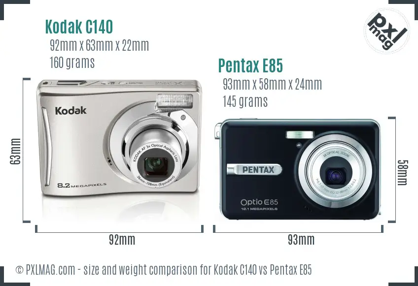 Kodak C140 vs Pentax E85 size comparison