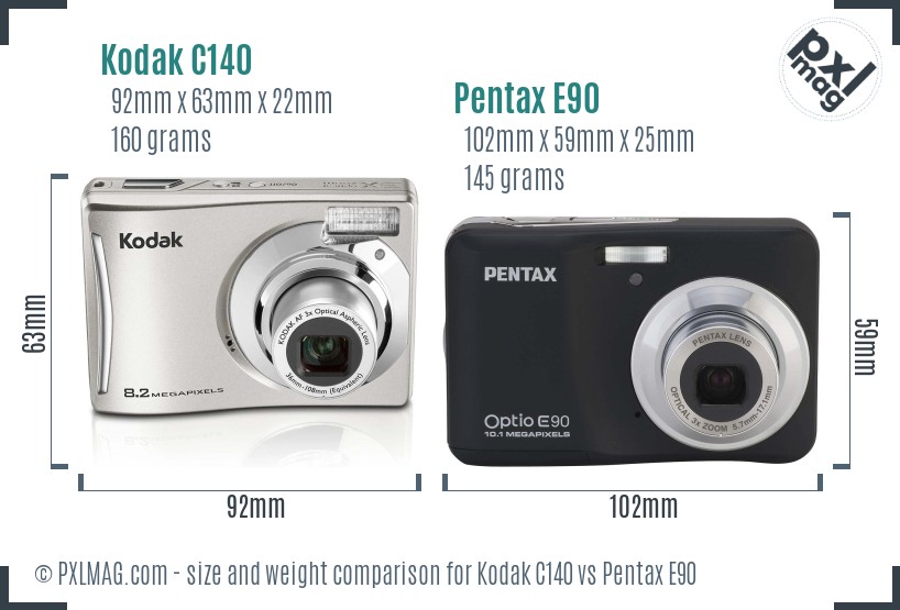 Kodak C140 vs Pentax E90 size comparison Kodak C140 vs Pentax E90 size comparison