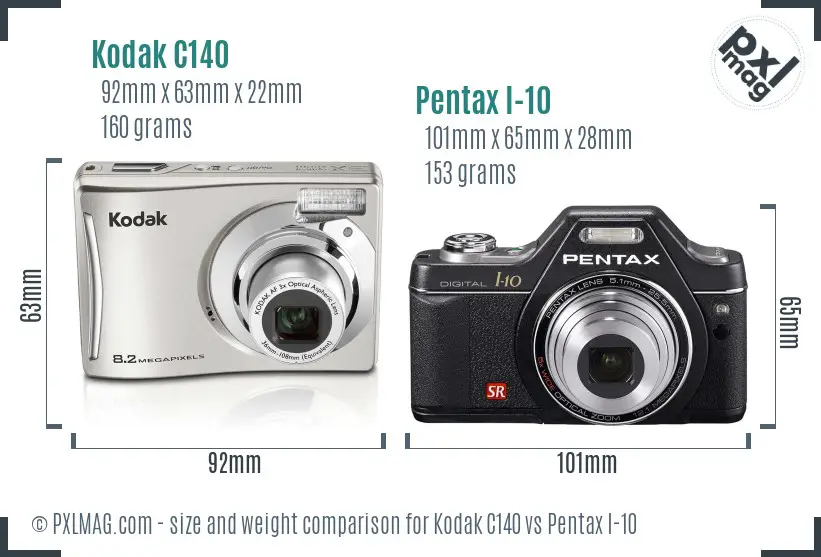 Kodak C140 vs Pentax I-10 size comparison Kodak C140 vs Pentax I-10 size comparison