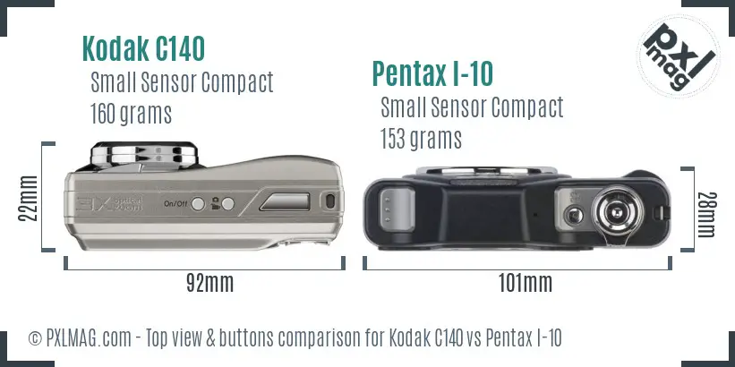 Kodak C140 vs Pentax I-10 top view buttons comparison