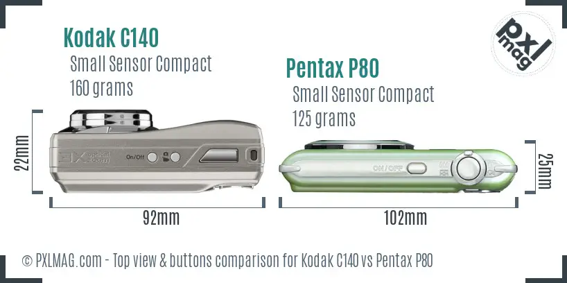 Kodak C140 vs Pentax P80 top view buttons comparison