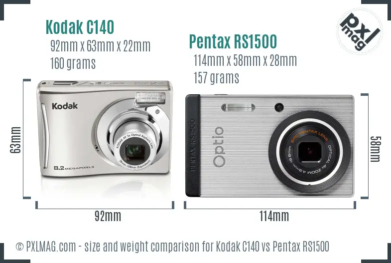 Kodak C140 vs Pentax RS1500 size comparison