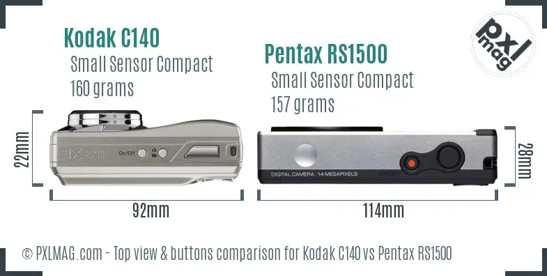 Kodak C140 vs Pentax RS1500 top view buttons comparison