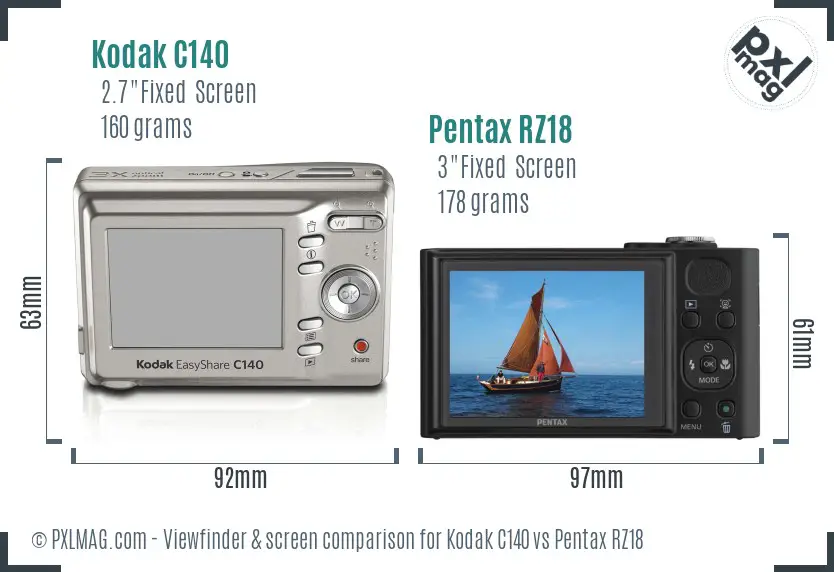 Kodak C140 vs Pentax RZ18 Screen and Viewfinder comparison