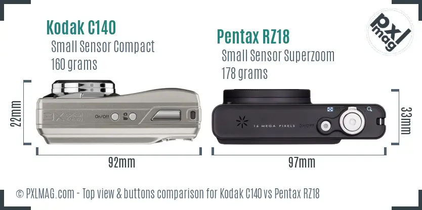Kodak C140 vs Pentax RZ18 top view buttons comparison