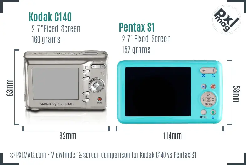 Kodak C140 vs Pentax S1 Screen and Viewfinder comparison