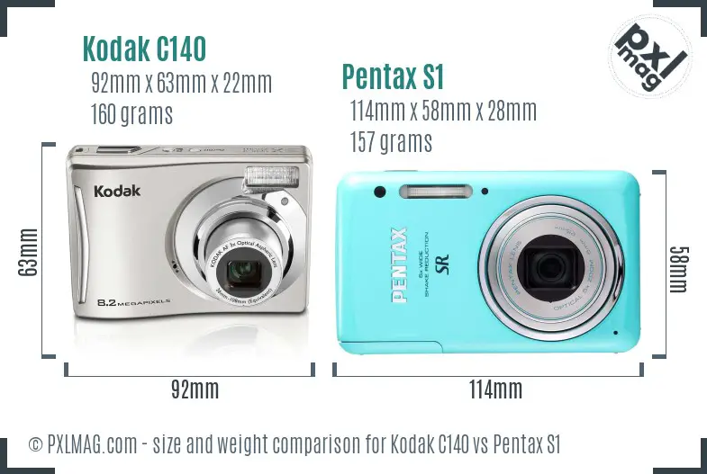 Kodak C140 vs Pentax S1 size comparison