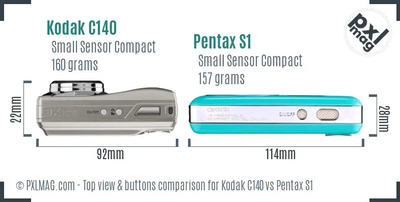 Kodak C140 vs Pentax S1 top view buttons comparison