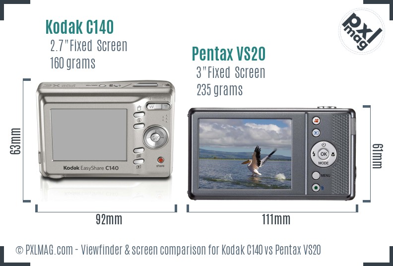 Kodak C140 vs Pentax VS20 Screen and Viewfinder comparison