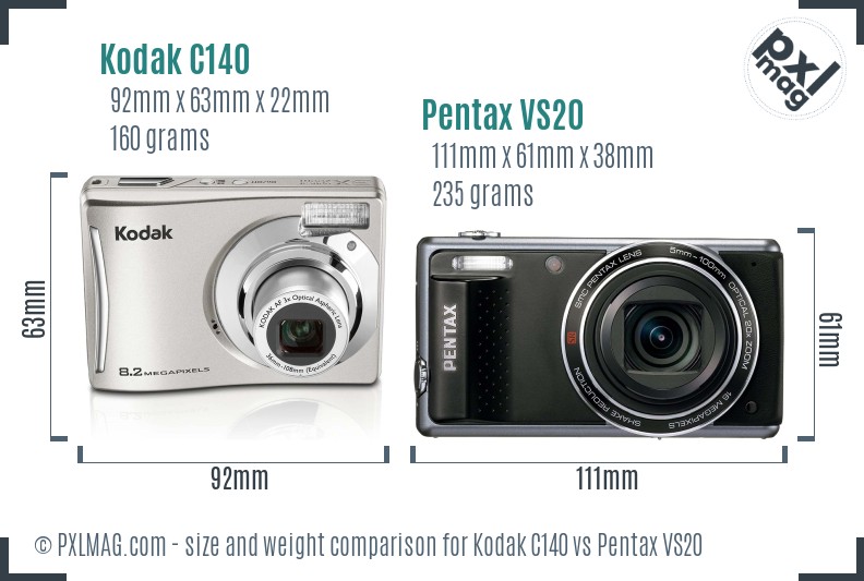 Kodak C140 vs Pentax VS20 size comparison