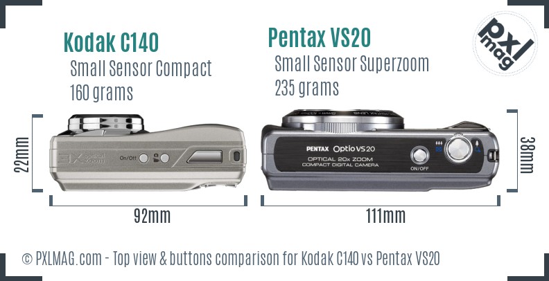 Kodak C140 vs Pentax VS20 top view buttons comparison