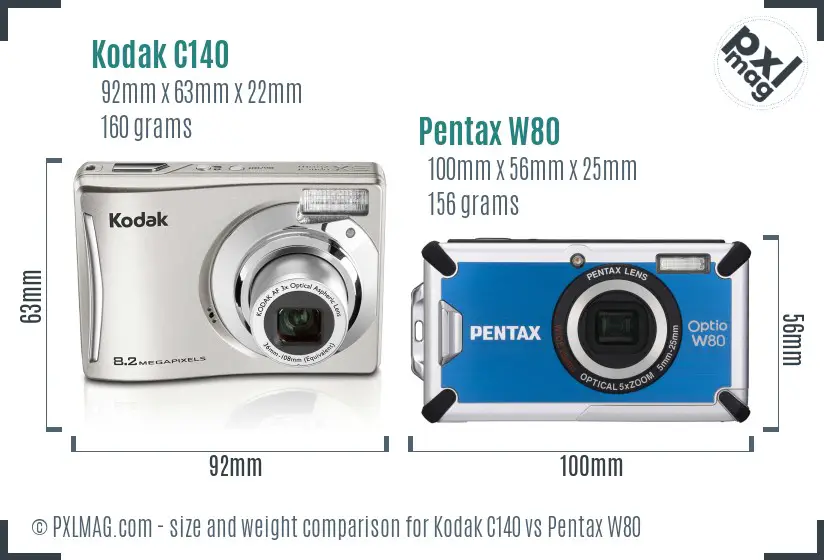 Kodak C140 vs Pentax W80 size comparison Kodak C140 vs Pentax W80 size comparison