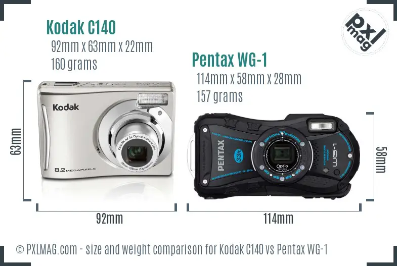 Kodak C140 vs Pentax WG-1 size comparison