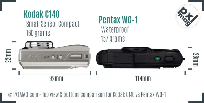 Kodak C140 vs Pentax WG-1 top view buttons comparison