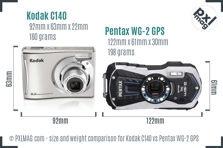 Kodak C140 vs Pentax WG-2 GPS size comparison