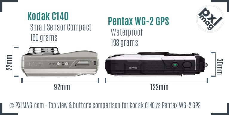 Kodak C140 vs Pentax WG-2 GPS top view buttons comparison