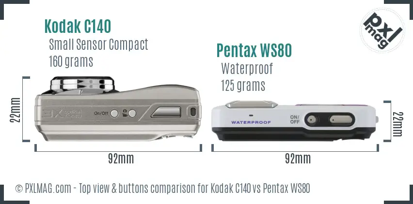 Kodak C140 vs Pentax WS80 top view buttons comparison