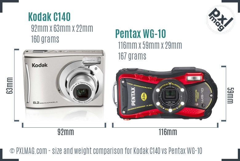 Kodak C140 vs Pentax WG-10 size comparison Kodak C140 vs Pentax WG-10 size comparison
