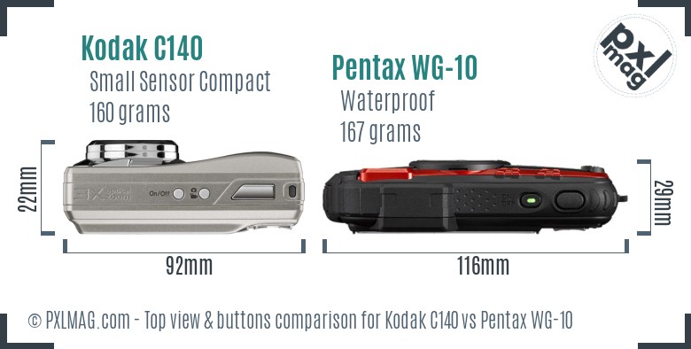 Kodak C140 vs Pentax WG-10 top view buttons comparison