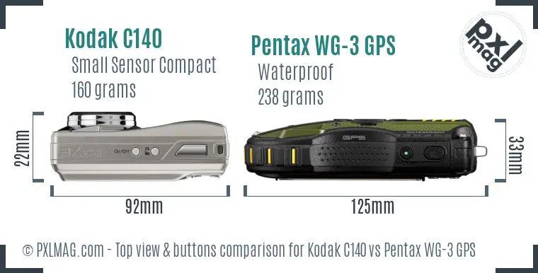 Kodak C140 vs Pentax WG-3 GPS top view buttons comparison