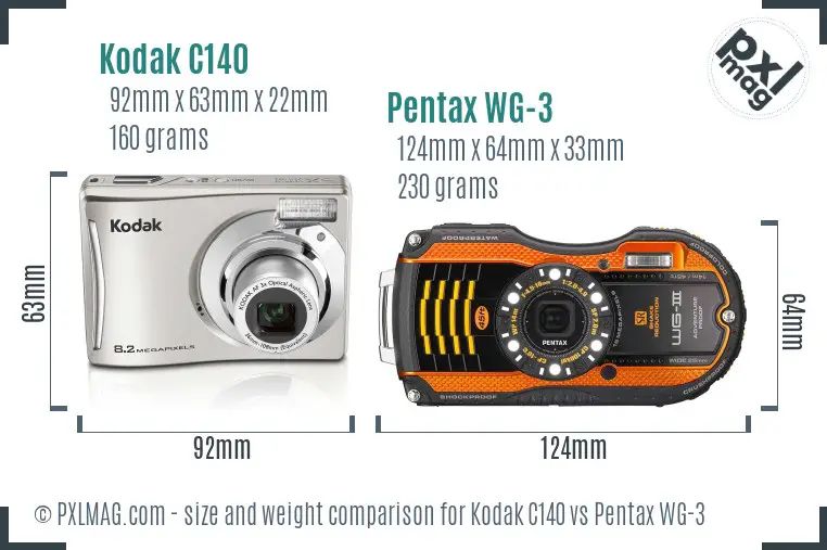 Kodak C140 vs Pentax WG-3 size comparison Kodak C140 vs Pentax WG-3 size comparison