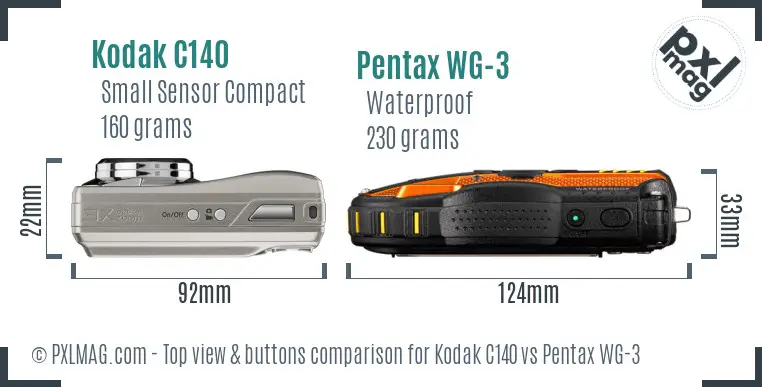 Kodak C140 vs Pentax WG-3 top view buttons comparison