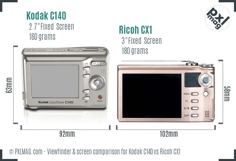 Kodak C140 vs Ricoh CX1 Screen and Viewfinder comparison Kodak C140 vs Ricoh CX1 Screen and Viewfinder comparison