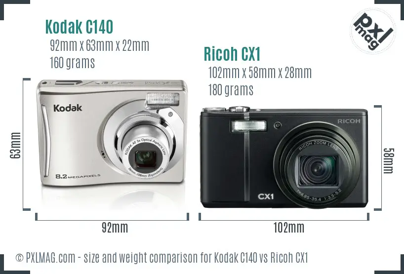 Kodak C140 vs Ricoh CX1 size comparison Kodak C140 vs Ricoh CX1 size comparison