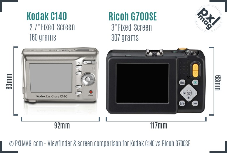 Kodak C140 vs Ricoh G700SE Screen and Viewfinder comparison