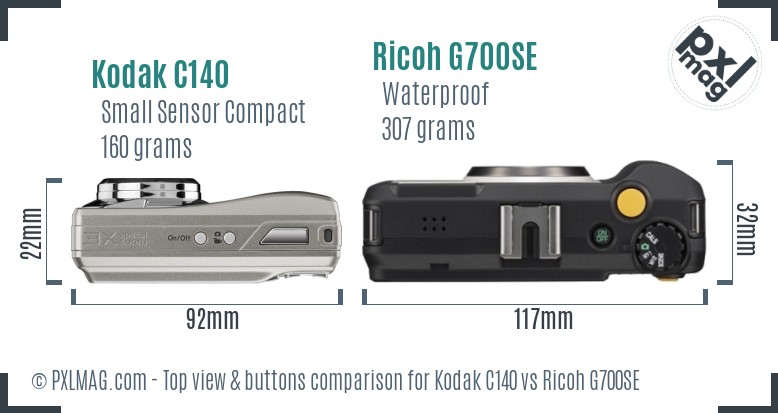 Kodak C140 vs Ricoh G700SE top view buttons comparison