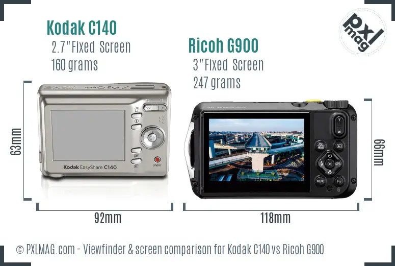 Kodak C140 vs Ricoh G900 Screen and Viewfinder comparison