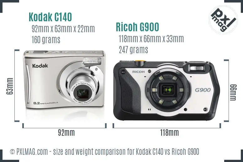 Kodak C140 vs Ricoh G900 size comparison