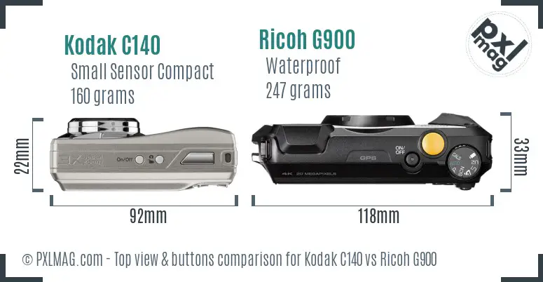 Kodak C140 vs Ricoh G900 top view buttons comparison