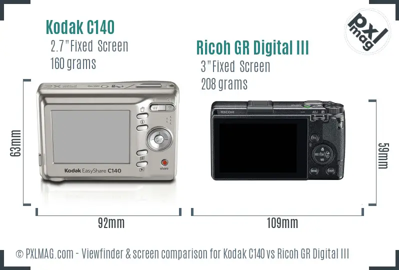 Kodak C140 vs Ricoh GR Digital III Screen and Viewfinder comparison Kodak C140 vs Ricoh GR Digital III Screen and Viewfinder comparison