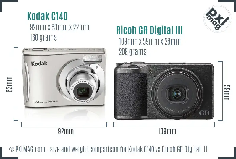 Kodak C140 vs Ricoh GR Digital III size comparison Kodak C140 vs Ricoh GR Digital III size comparison