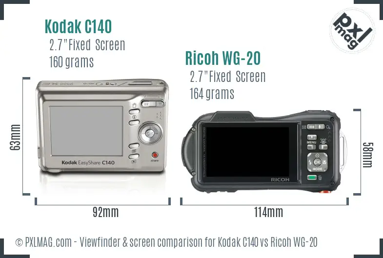 Kodak C140 vs Ricoh WG-20 Screen and Viewfinder comparison