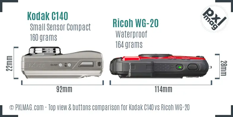 Kodak C140 vs Ricoh WG-20 top view buttons comparison