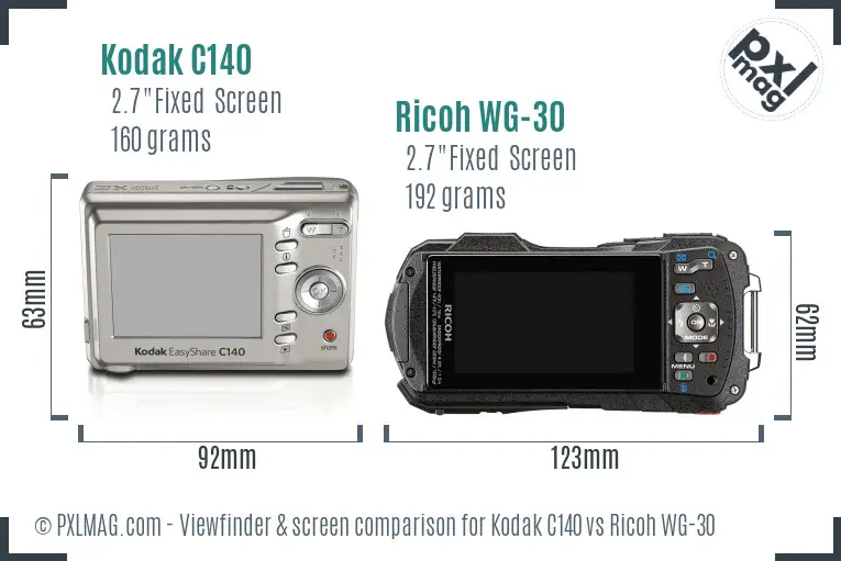 Kodak C140 vs Ricoh WG-30 Screen and Viewfinder comparison