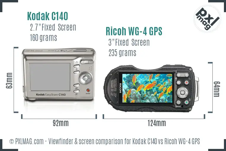 Kodak C140 vs Ricoh WG-4 GPS Screen and Viewfinder comparison