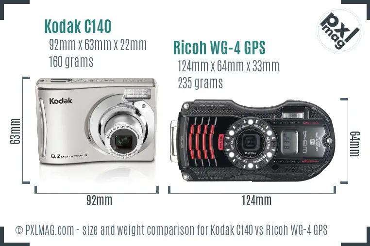 Kodak C140 vs Ricoh WG-4 GPS size comparison