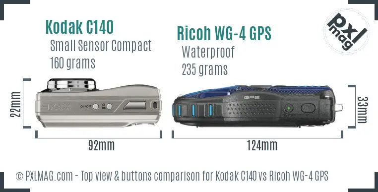 Kodak C140 vs Ricoh WG-4 GPS top view buttons comparison