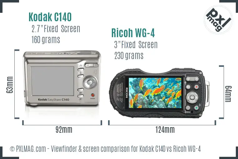 Kodak C140 vs Ricoh WG-4 Screen and Viewfinder comparison