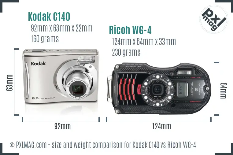 Kodak C140 vs Ricoh WG-4 size comparison