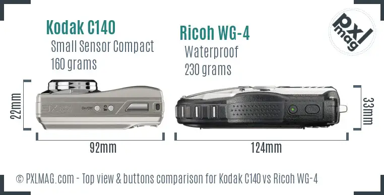 Kodak C140 vs Ricoh WG-4 top view buttons comparison